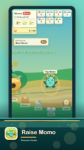 Nonsense Garden Google Play screenshot showing Momo training in a garden scene